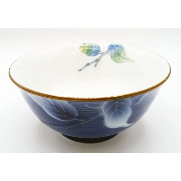 Porcelain Bowl Hand Painted Peach Persimmon Leaf 5.5 Inch Vintage Japanese Mark - Picture 8 of 14